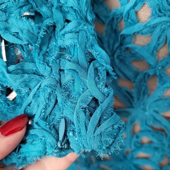 NWT $850 Bronx & Banco Casey Mini Dress L / 8 Turquoise Blue Boned Bodice Floral - Picture 14 of 16